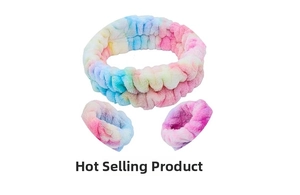 Three-piece set of gradient tie-dye coral fleece headband and elastic wristbands