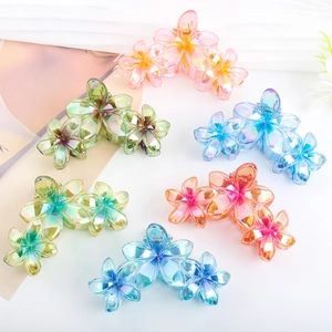 Iridescent Plumeria Flower Hair Claw Clip Sweet Acetate Pearlescent Gradient Shark Clip For Women Hair Accessories
