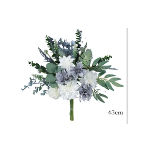 Artificial white and grey dahlia bouquet with eucalyptus, 43cm height home decoration