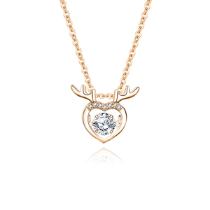 925 Sterling Silver Reindeer Heart Necklace with Sparkling Moissanite Center Stone