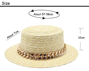 Tableau des tailles détaillé pour chapeau de paille avec chaîne dorée de 7cm