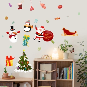 Christmas wall stickers set with Santa Claus, snowman and penguin for home decoration