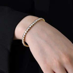 Elegant gold plated stainless steel tennis bracelet with sparkling zircon stones for women