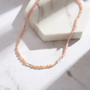 Handmade S925 silver necklace with pink beads and natural freshwater pearls