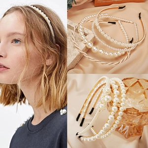 Elegant Headband Faux Artificial Pearl Alloy Metal Beads Retro Bridal Wedding Hair Accessory For Women