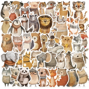 Detailed view of hand-drawn waterproof animal stickers featuring lions and pandas in watercolor