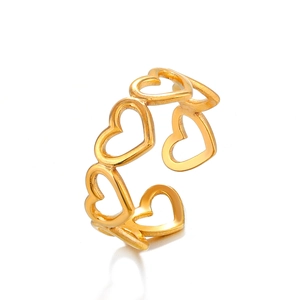 Bague ajustable minimaliste en acier inoxydable doré avec motifs de cœurs évidés