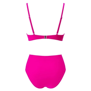 Rear view of high waist bikini set in magenta featuring adjustable straps and metal clasp