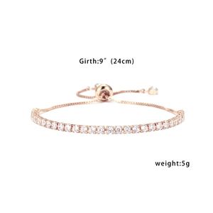 Detailed view of 3mm rose gold tennis bracelet with zircon stones and adjustable closure