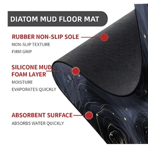 Three-layer structure of absorbent bath mat with marble pattern and non-slip rubber base