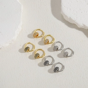 Elegant cubic zirconia circle drop earrings in gold and silver finish on stones