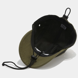 Dark green outdoor baseball cap with mountain embroidery, windproof rope and mesh lining