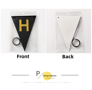 Detail of Happy Birthday banner showing black triangular flag with gold foil letter H