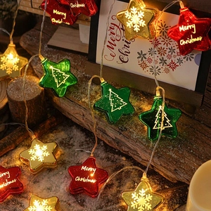 LED Christmas String Lights Electroplated Stars And Balls Plastic Warm Atmosphere Snowflake Fairy Lights For Tree Decor