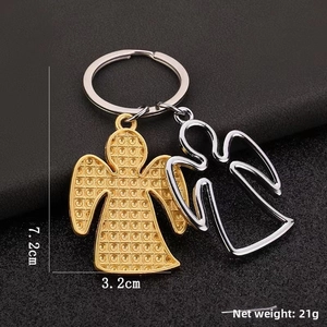 Detail view of angel charms keychain showing dimensions 7.2x3.2cm and 21g weight