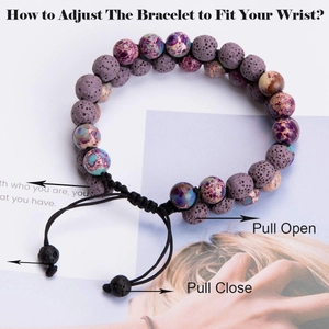 Adjustable 8mm lava rock and imperial stone double-layer braided bead bracelet