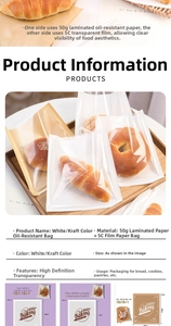 Greaseproof baking bags with transparent window showing white and kraft paper options