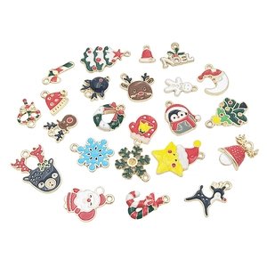 21-piece Christmas alloy drip oil charms set with Santa, reindeer and tree designs