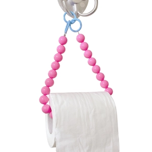 Pink beaded toilet paper holder with creative dopamine style design for bathroom decor