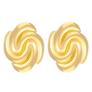 Macro shot of 18K gold plated earrings with a 3D spiral vortex and petal texture