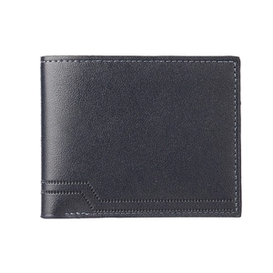 Slim business leather wallet for men in navy blue with fine grain texture and wave emboss