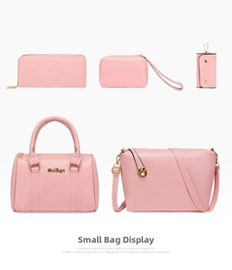 Detailed five-piece pink PU leather handbag set including tote and crossbody bags