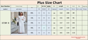 Detailed size chart for women's plus size V-neck evening gown with measurements in cm