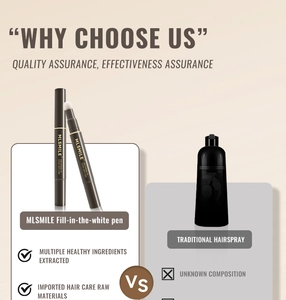 Comparison showing dual-head dark brown hair touch-up pen versus traditional sticky hair spray