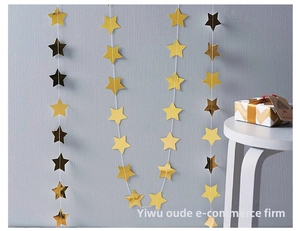 Hanging gold star paper garland decoration for birthday party and festive wall ornament