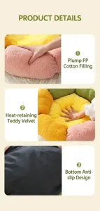 Detalle de tela de terciopelo cálido y relleno de algodón PP para cama de mascota flor
