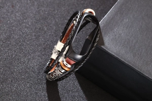 Detail of vintage leather strap with metal beads and silver frame for Mi Band 3/4/5/6/7