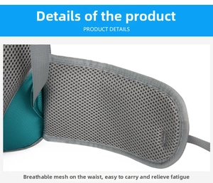 Detail of breathable gray honeycomb mesh waist belt on the cycling backpack for comfort