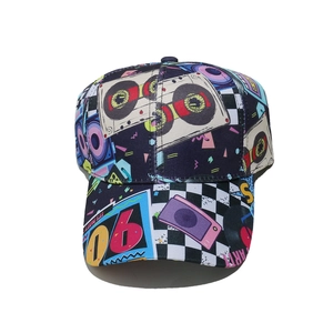 Detail view of retro 80s 90s disco graffiti baseball cap with vintage tape print