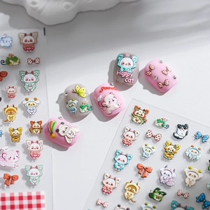 Embossed Relief Nail Art Stickers Cartoon Panda Cat Self Adhesive Kawaii DIY Manicure Macaron Colors Decals