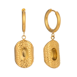 Elegant gold hammered texture drop earrings with irregular oval pendants for women