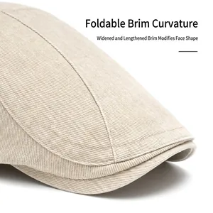 Klassische beige Schiebermütze aus Twill-Stoff mit verstellbarem gebogenem Schirm
