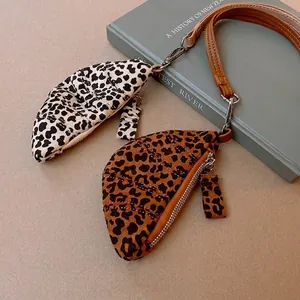 Leopard print faux leather croissant pendant necklaces with detachable shoulder straps