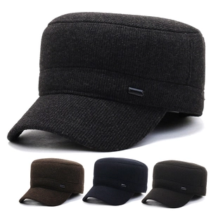 Herren Winter Warm Cadet Cap Fleece Gefüttert Dicke Wollene Flache Mütze Mit Ohrenklappen Verstellbar Outdoor Militär Stil