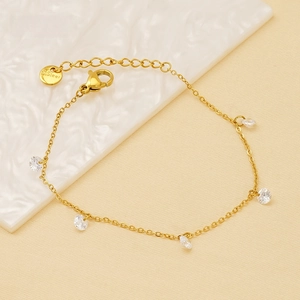 Minimalist Stainless Steel Chain Bracelet For Women Gold Plated Thin Link With Round Zircon Inlaid Elegant Jewelry Chic
