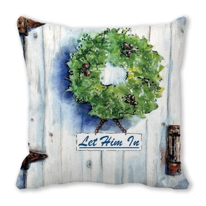 Detail of Christmas tree watercolor door print on peach skin fabric cushion cover