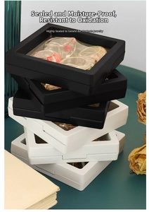Black and white floating film display boxes for rings and jewelry storage protection
