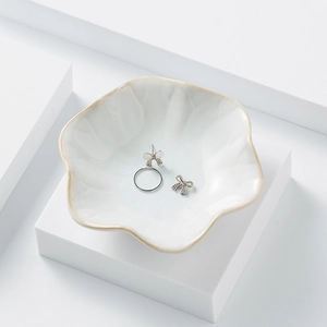 Ceramic Jewelry Tray Lotus Petal Leaf Shape Decorative Storage Dish Nordic Style Kiln Glazed Trinket Plate