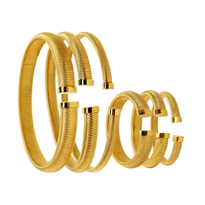 6-piece set of gold-plated spiral steel neck rings and cuff bracelets for women