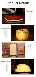 Macro detail of foldable wooden book lamp showing 360 degree magnetic opening feature