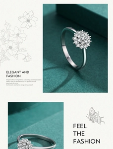 Close-up of S925 silver ring featuring a sparkling floral cluster of micro-pave crystals