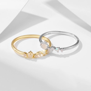 Elegant S925 sterling silver ring with natural opal stone and sparkling zircon stones