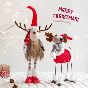 Plush Christmas reindeer figurines set including standing and four-legged styles for holiday decor