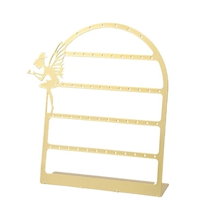 Golden 4-layer metal jewelry rack with 56 holes and elegant fairy silhouette decoration