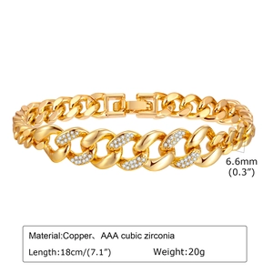 Detailansicht eines 18cm Gold-Kupfer-Panzerarmbands mit AAA-Zirkonia und 6,6mm Breite