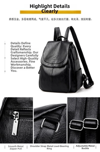 Close-up of litchi texture PU leather backpack with silver metal zippers and buckles